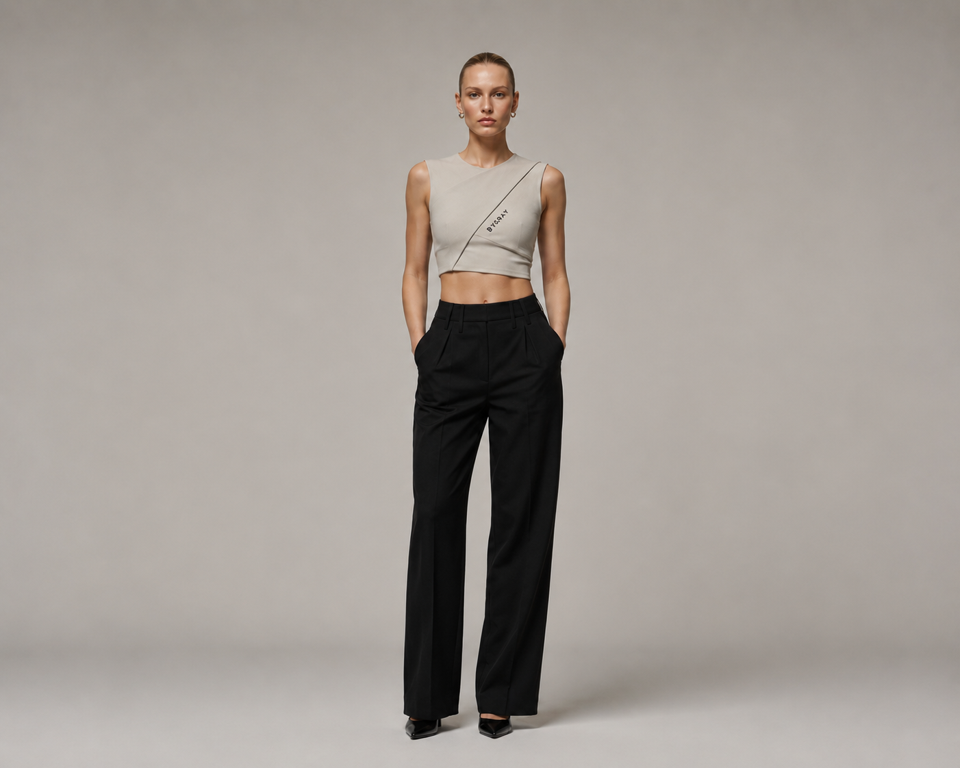 BYGRAY Diagonal Fold Crop Top